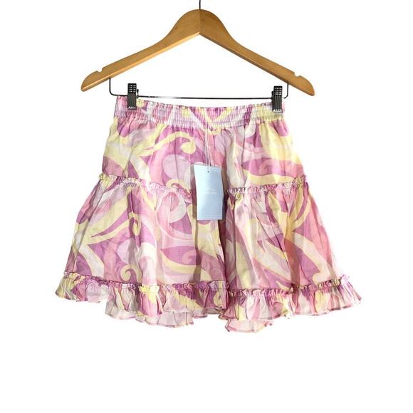 Hill House The Paz Skirt Linen Tiered Ruffle Mini Candy Kaleidoscope NWT Medium - Picture 4 of 9